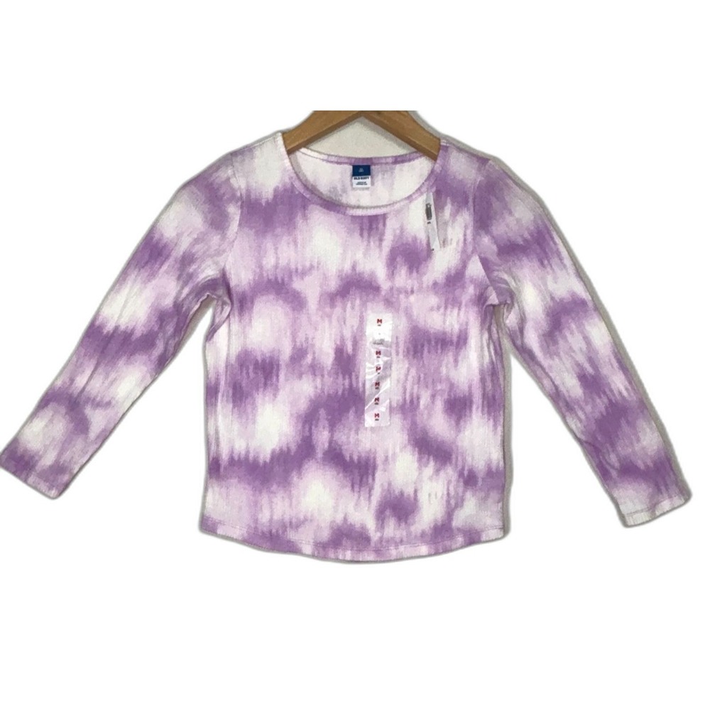 Old Navy Top Purple Tie Dye Ribbed Long Sleeve Crew Neck Casual School Girls M 8